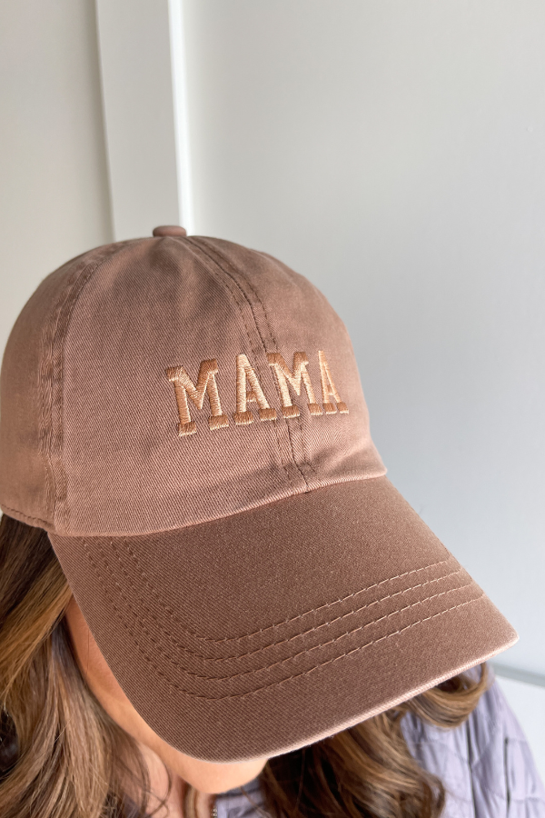 Mama Embroidered Hat- Stone