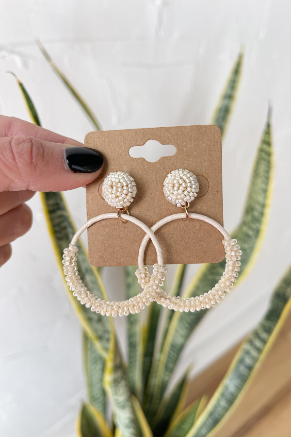 Beaded Cutout Earrings- Ivory