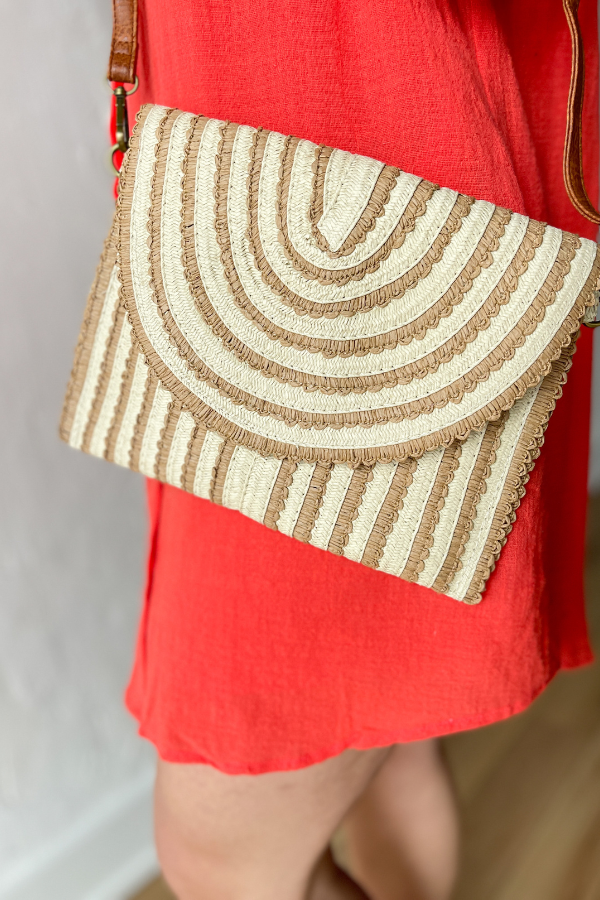 Two Toned Straw Crossbody