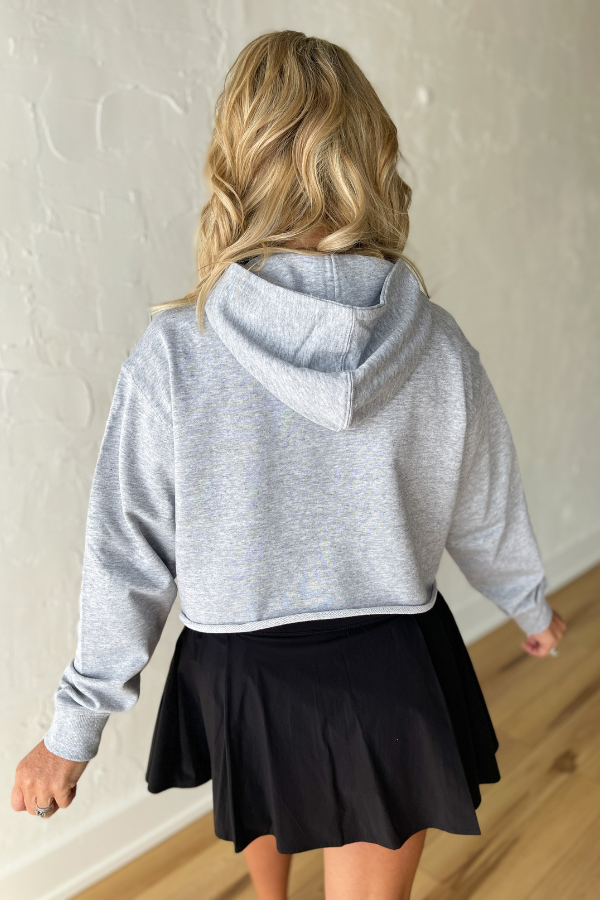 Raw Edge Crop Hoodie-Light Grey